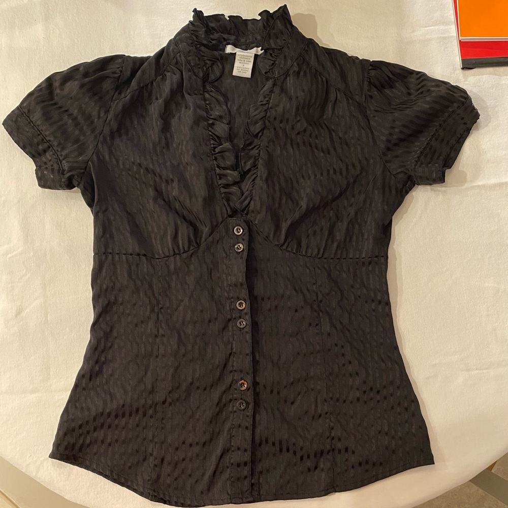 High Collar Black Button Down